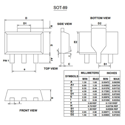 SOT-89 D882 NPN Elektronische transistors Plastic Incapsulate Power Dissipation