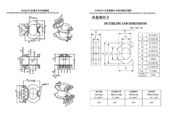BATQ2301 ATQ23.7 Verticale eenzijdige 5+2 centrale pinnen stroomverdelingstransformator met hoge frequentie