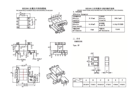BEE2001 EE20 Verticale 5+2PIN-verdelingstransformatoren