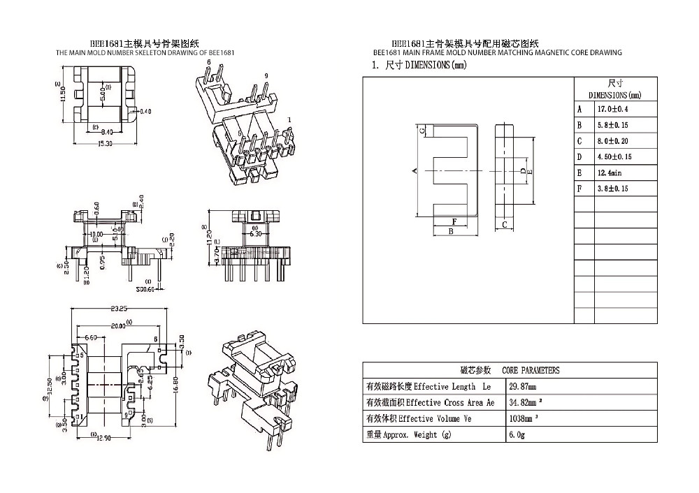 BEE1681 EE16 Verticale Verbreedde PIN5+2+2PIN Verdeeltransformator en Vermogenstransformator