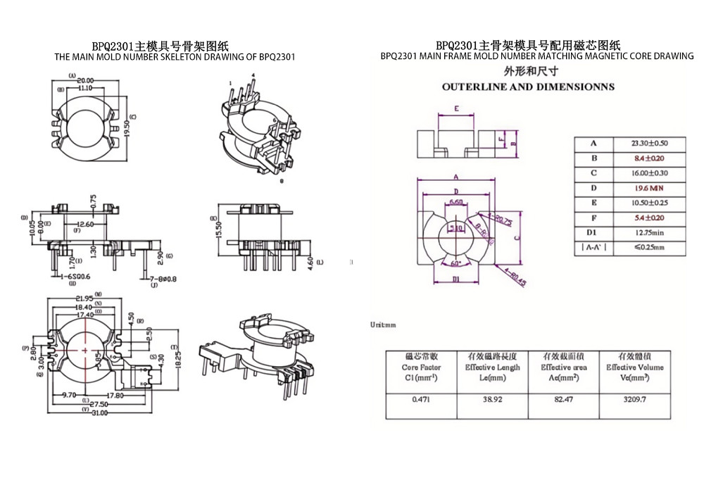 BPQ2301 PQ23 Verticale 4 2 2 PIN Middelvermogenstransformer voor distributie